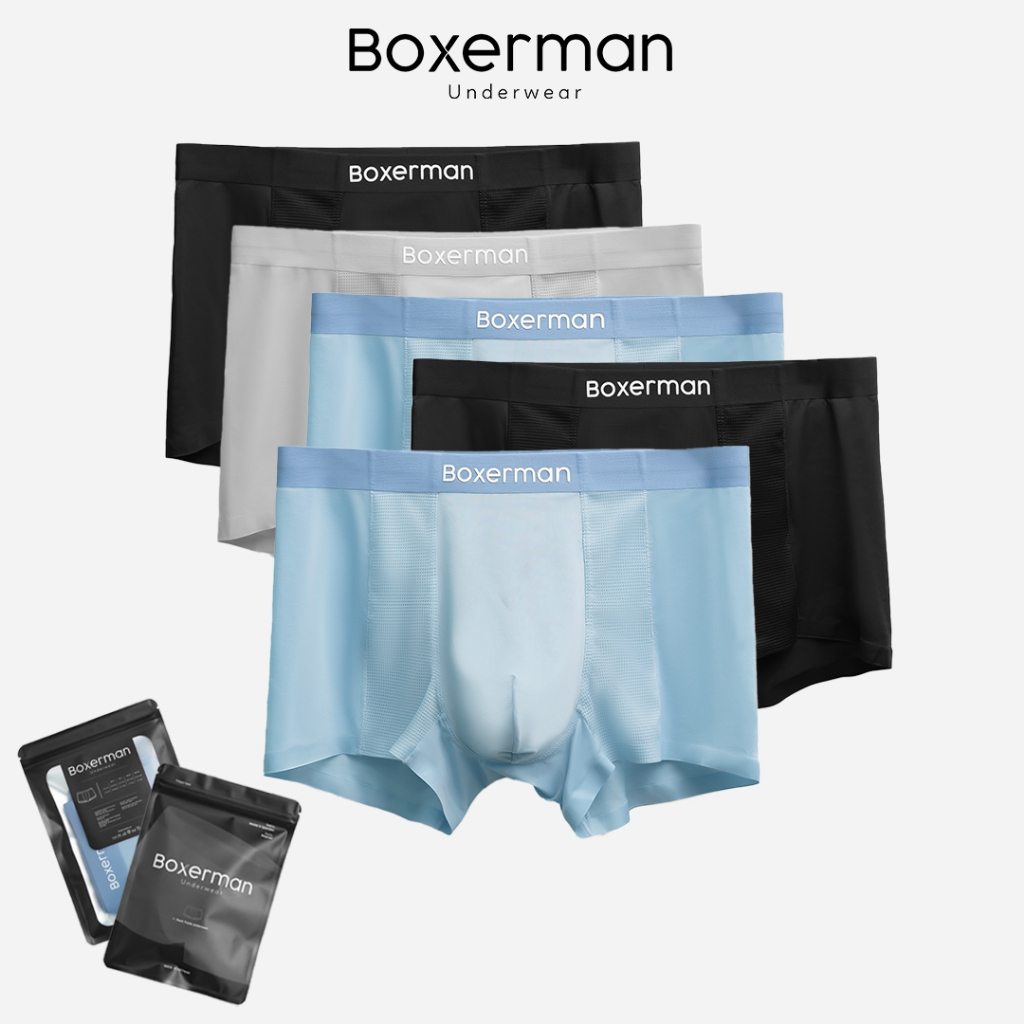 Quần sịp nam combo 5 boxer PRO MESH co giãn thoải mái thoáng mát khử mùi kháng khuẩn cao cấp BOXERMAN