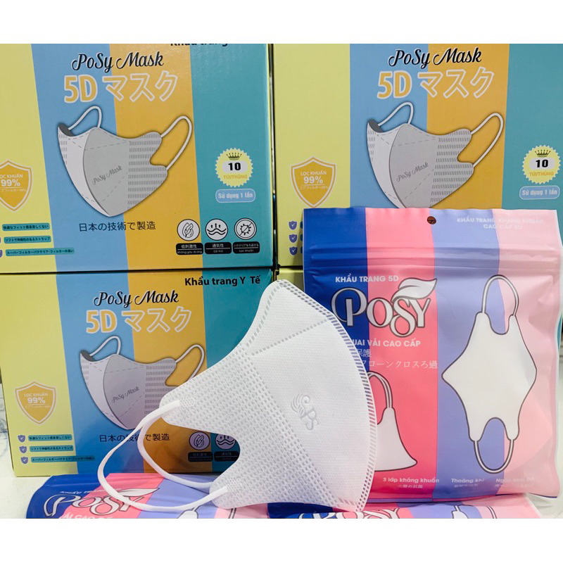 Khẩu Trang 5D Mask Posy Kháng Khuẩn Chống Hơi Nước Và Ẩm Mốc (Thùng 100 Chiếc)