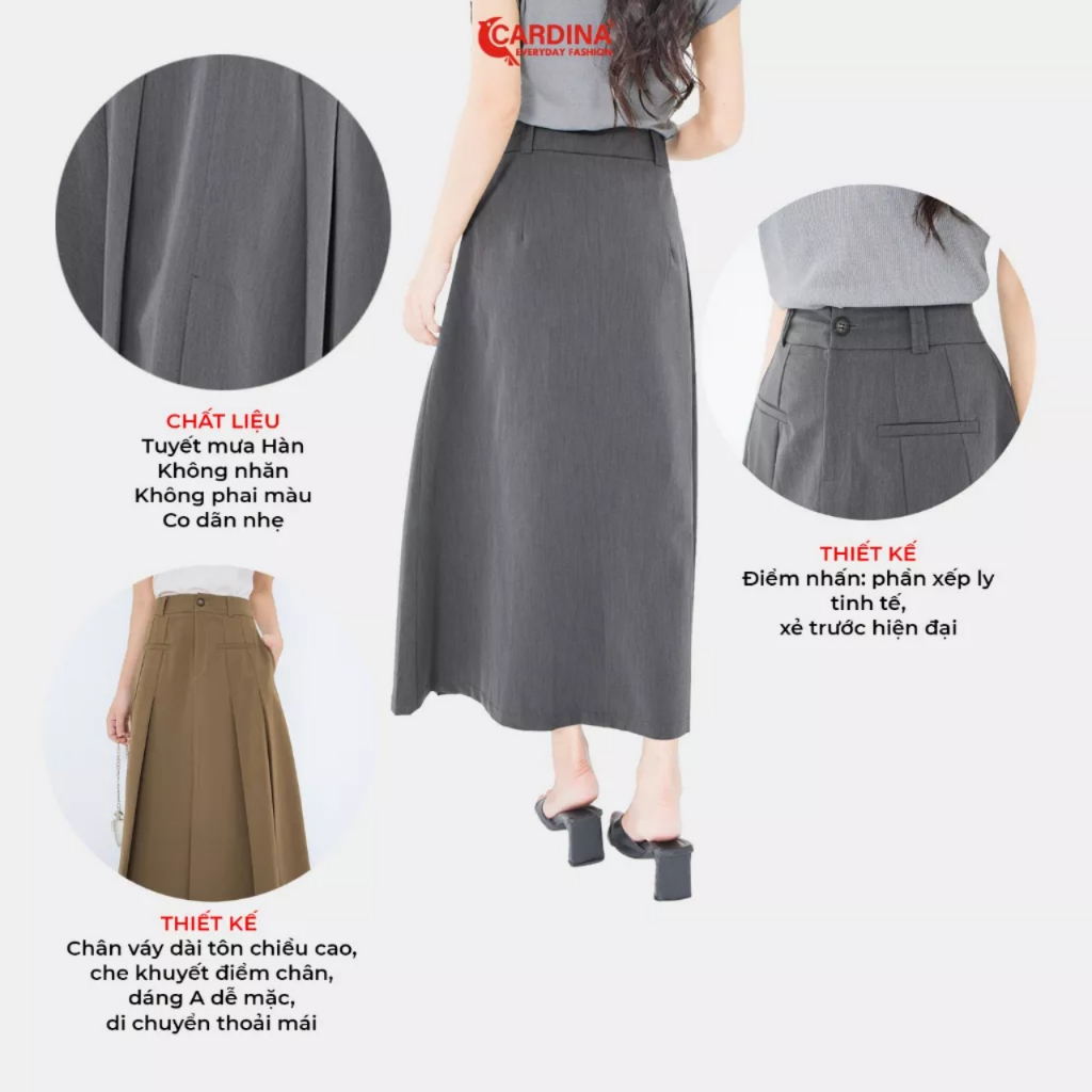 Chân Váy Nữ 𝐂𝐀𝐑𝐃𝐈𝐍𝐀 Chất Tuyết Mưa Hàn Dáng Maxi Xếp Ly Xẻ Trước Thanh Lịch Nữ Tính Phóng Khoáng Màu Đẹp Dễ Phối 3CV10