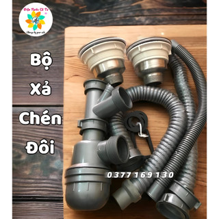 Bộ xả chậu rửa chén đôi 304 bộ xả chậu chén 2 hộc phi 110mm