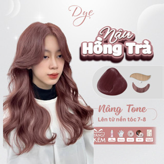 Thuốc nhuộm tóc nâu, thuốc nhuộm tóc NÂU HỒNG TRÀ, DYE.HAIR, tặng kèm oxy trợ dưỡng và bao tay