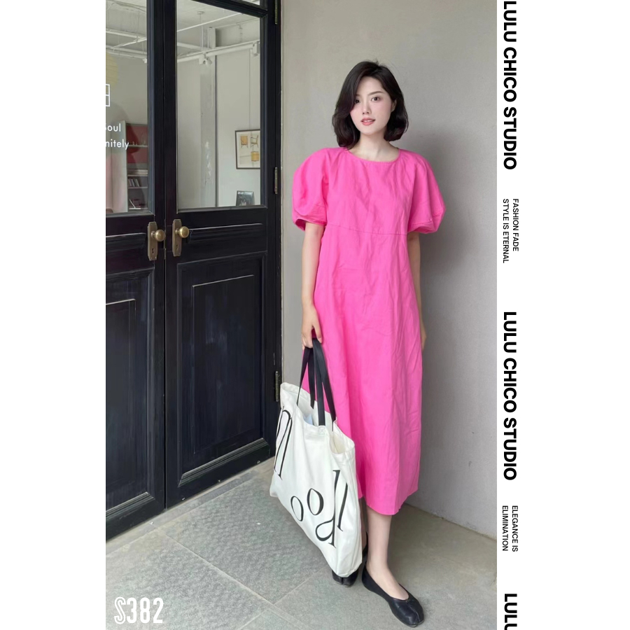 VÁY KIỂU LULUCHICO S382 | Váy thô hàn hồng tươi xinh tay chum thoáng mát | Váy local brand chính hãng cao cấp
