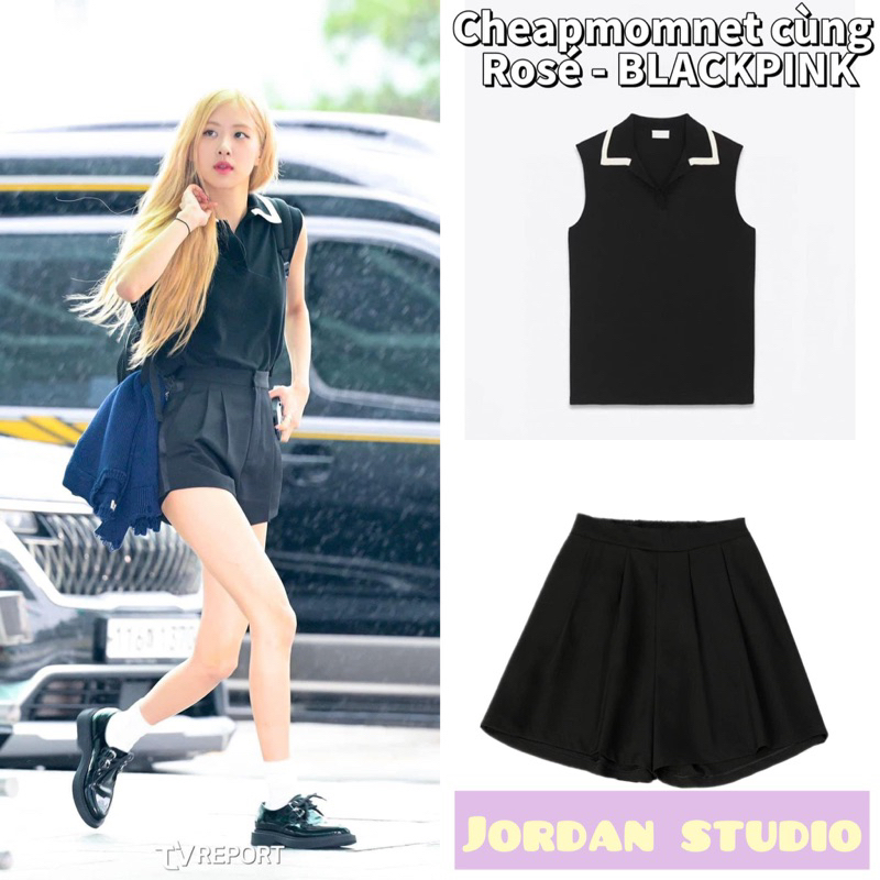 Quần short xếp ly màu đen giống Rosé Blackpink