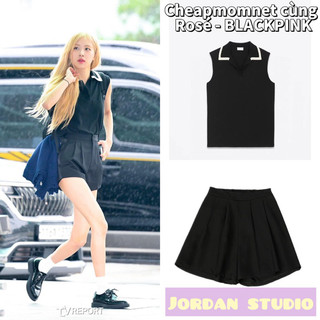 Quần short xếp ly màu đen giống Rosé Blackpink