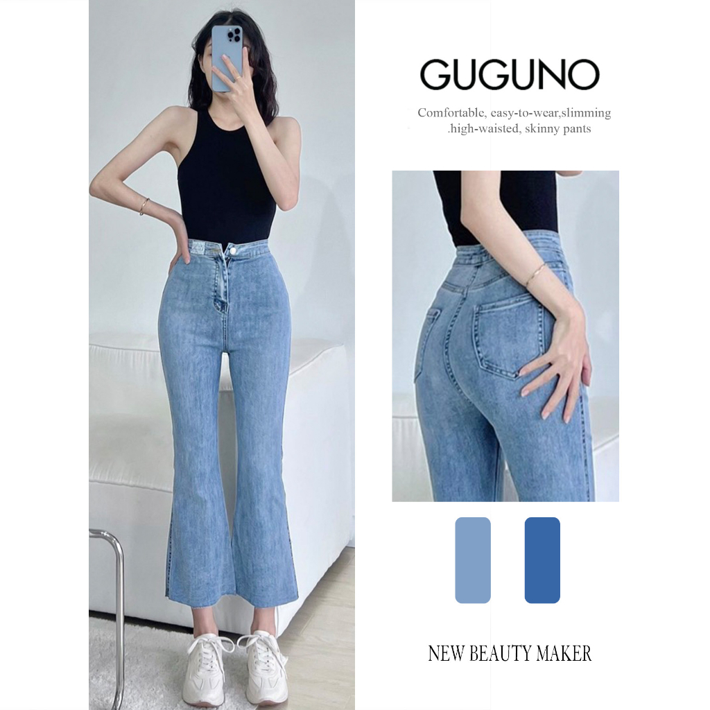 Quần jeans nữ ống loe cạp cao GUGUNO (quần jeans nữ, quần jean nữ, quần rin nữ, quần bò nữ)