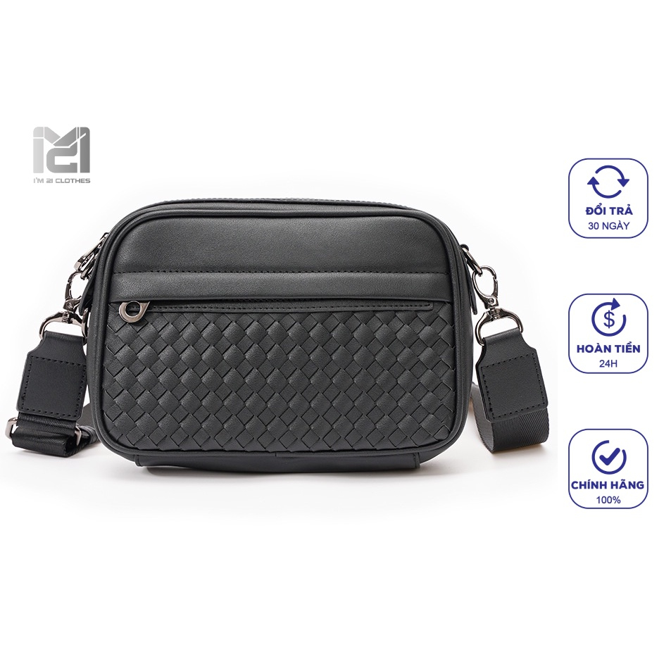 Túi đeo chéo mini unisex nam nữ da cao cấp cá tính thời trang chống nước dây kéo YKK 20 x 15 x 6 cm