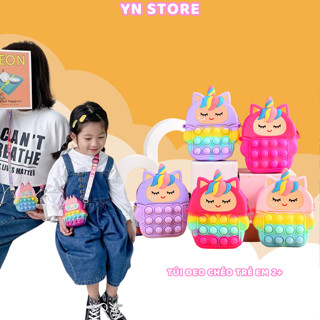 Túi đeo chéo cho bé gái trai , pop it trẻ em con mèo dạng túi mini dễ thương bằng silicon màu hồng , đen có kèm dây đeo