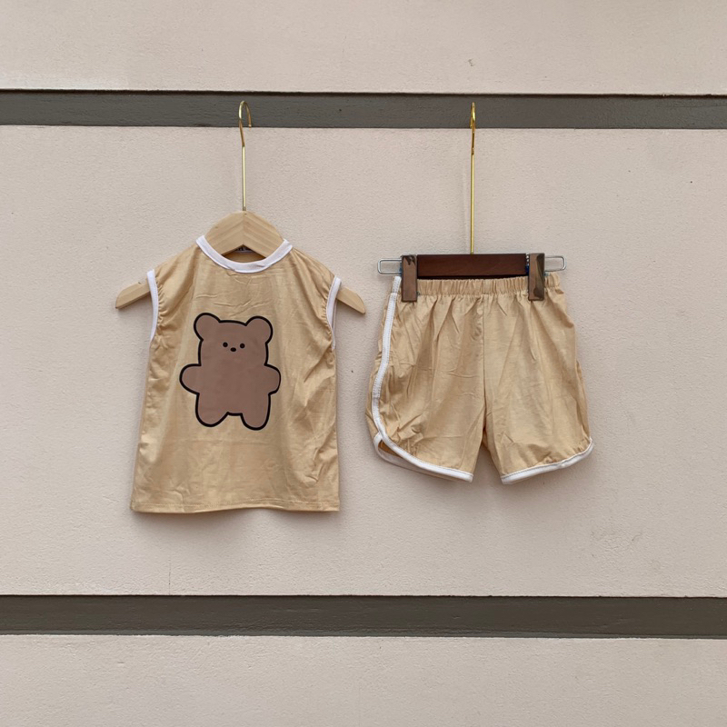 Bộ ba lỗ thun lạnh in hình gấu phong cách Hàn Quốc cho bé trai, bé gái siêu mát, bộ ba lỗ hè cho bé mát