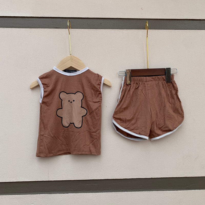 Bộ ba lỗ thun lạnh in hình gấu phong cách Hàn Quốc cho bé trai, bé gái siêu mát, bộ ba lỗ hè cho bé mát