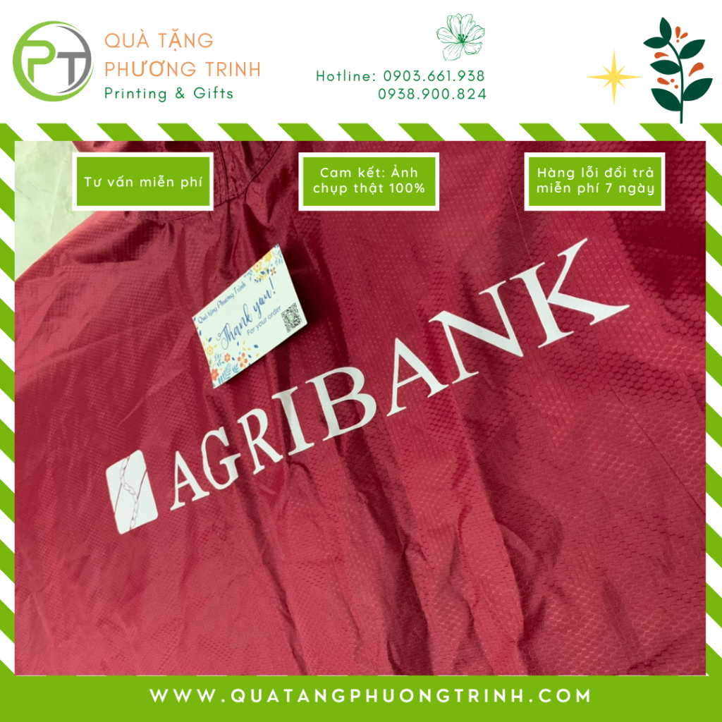 Áo mưa vải dù cao cấp / vải nhựa Rạng Đông in logo Agribank