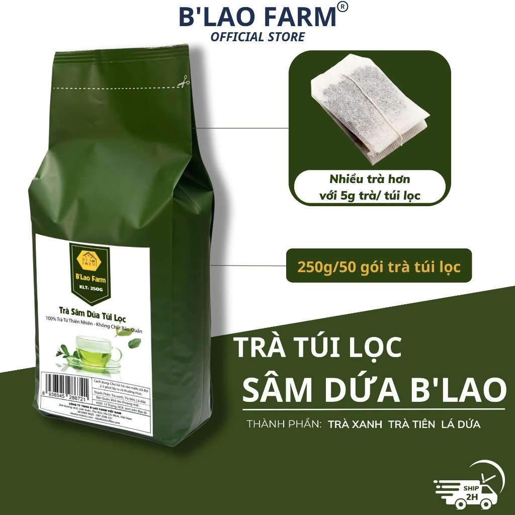 Trà túi lọc SÂM DỨA B'LAO FARM 100% trà trà xanh lá dứa trà tiên nguyên chất thơm đậm vị trà tốt cho sức khỏe