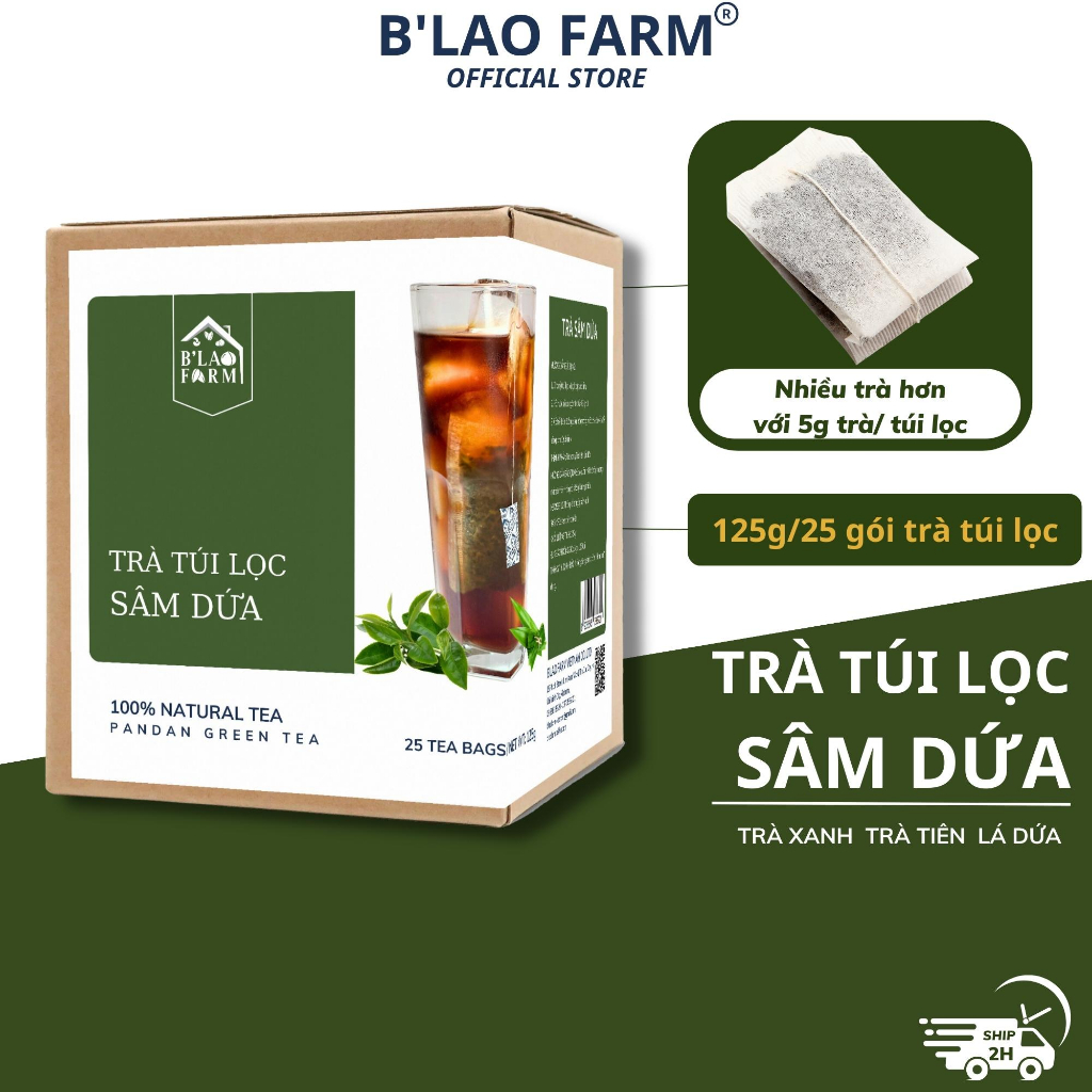 Trà túi lọc SÂM DỨA B'LAO FARM 100% trà trà xanh lá dứa trà tiên nguyên chất thơm đậm vị trà tốt cho sức khỏe