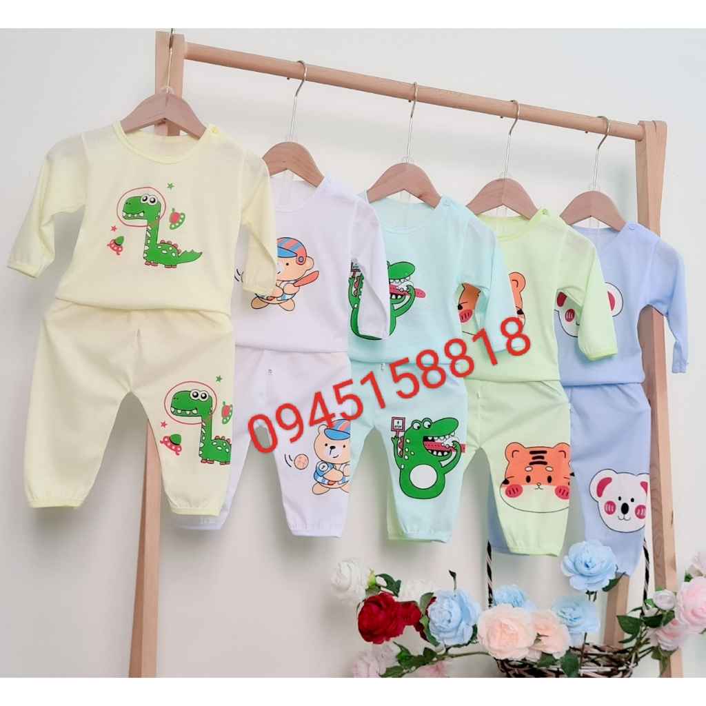 HÀNG LOẠI 1 - Set 5 bộ dài cotton 2 chiều chui đầu cho bé từ 3-14kg