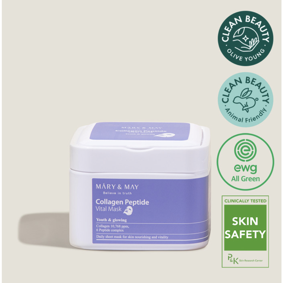 Mặt Nạ Giấy Giảm Nhăn Phục Hồi Làn Da Thô Ráp Mary & May Collagen Peptide Vital Mask
