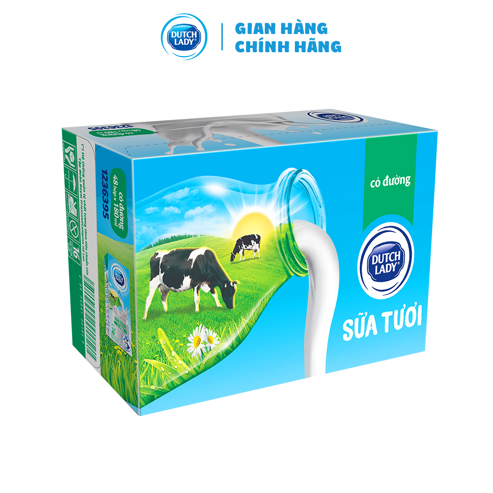 Thùng 48 Hộp Sữa Tươi Tiệt Trùng Dutch Lady Cô Gái Hà Lan Có Đường (48 x 180ml)