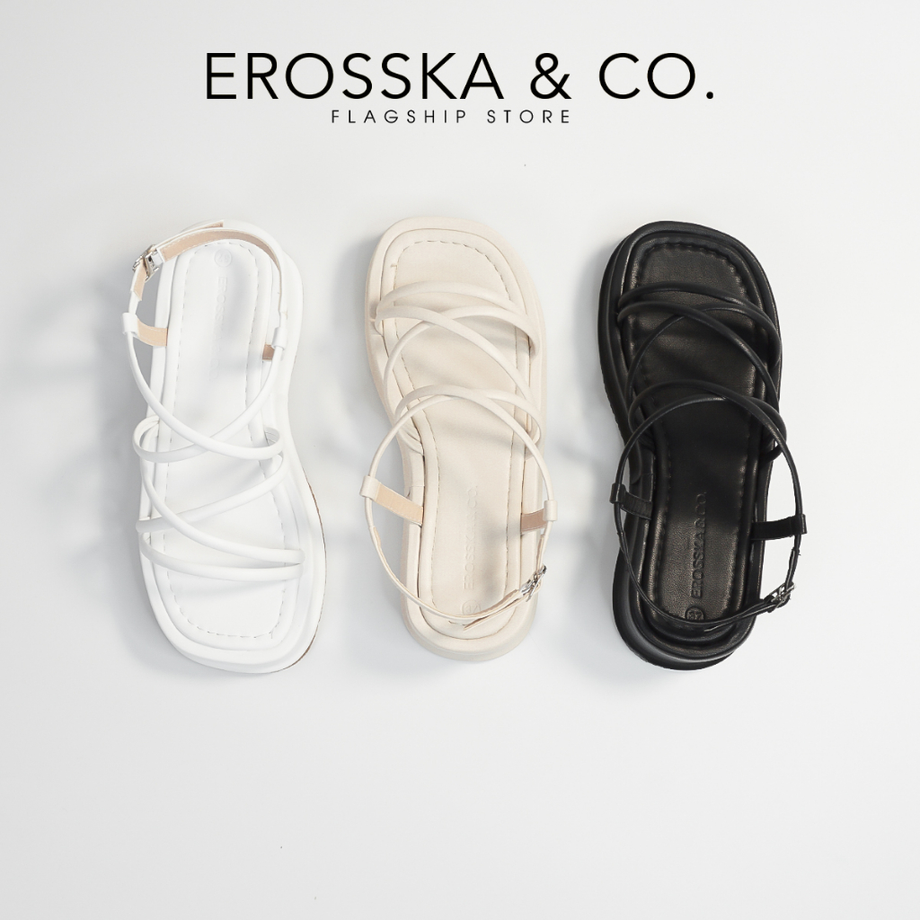 Erosska - Giày sandal nữ đế xuồng phối dây quai mảnh thiết kế basic cao 6cm màu nude - SB014