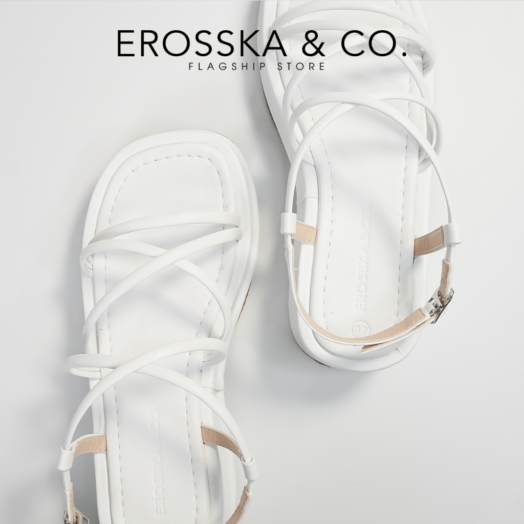 Erosska - Giày sandal nữ đế xuồng phối dây quai mảnh thiết kế basic cao 6cm màu nude - SB014