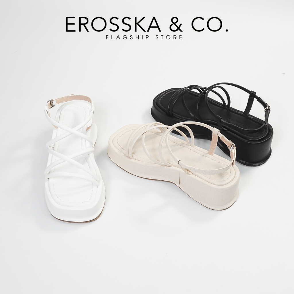 Erosska - Giày sandal nữ đế xuồng phối dây quai mảnh thiết kế basic cao 6cm màu nude - SB014