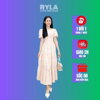 Đầm maxi hoa nhí tay phồng có bo chun có size bigsize RYLA R25