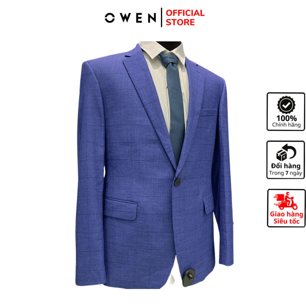 Áo khoác blazer nam Owen DM80623 vest demi công sở màu xanh navy kẻ caro vải polyester cao cấp nhẹ thoáng dáng suông ôm