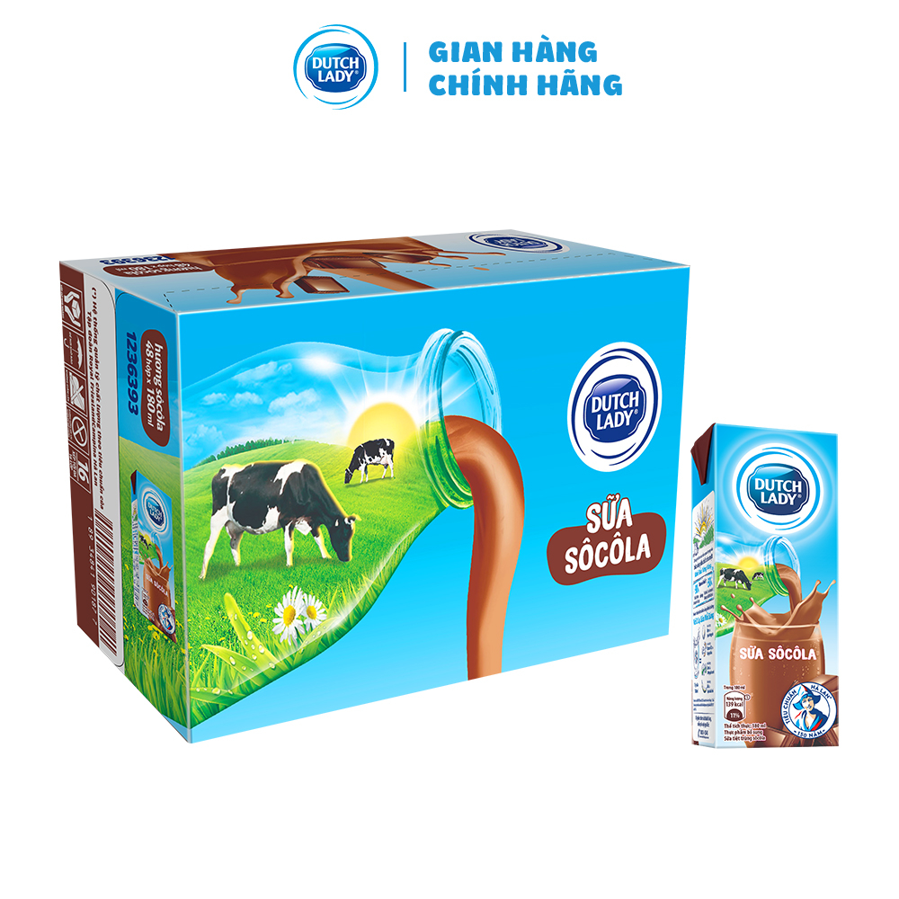 Thùng 48 Hộp Sữa Tươi Tiệt Trùng Dutch Lady Cô Gái Hà Lan Hương Socola (48 x 180ml)