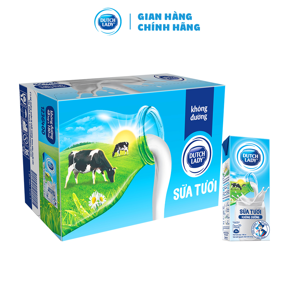 Thùng 48 Hộp Sữa Tươi Tiệt Trùng Dutch Lady Cô Gái Hà Lan không đường 48 x 180ml