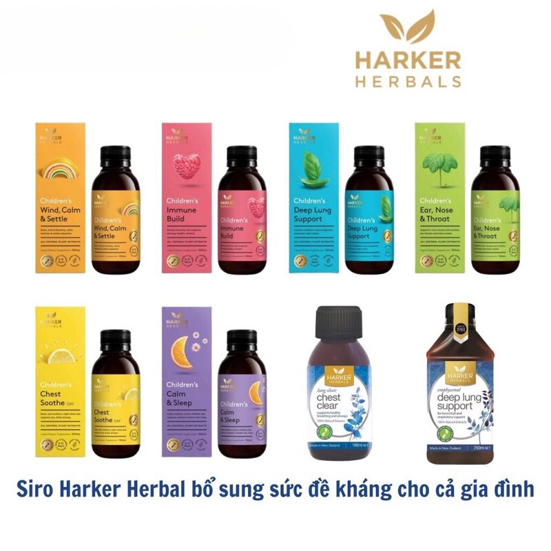 Siro thảo dược Harker Herbals các loại xanh lá hồng tím cam NewZealand 100ml và 150ml cho bé