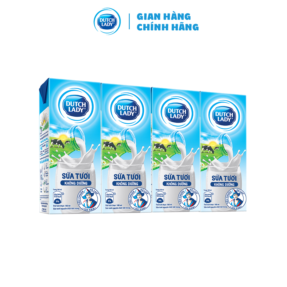 Thùng 48 Hộp Sữa Tươi Tiệt Trùng Dutch Lady Cô Gái Hà Lan không đường 48 x 180ml