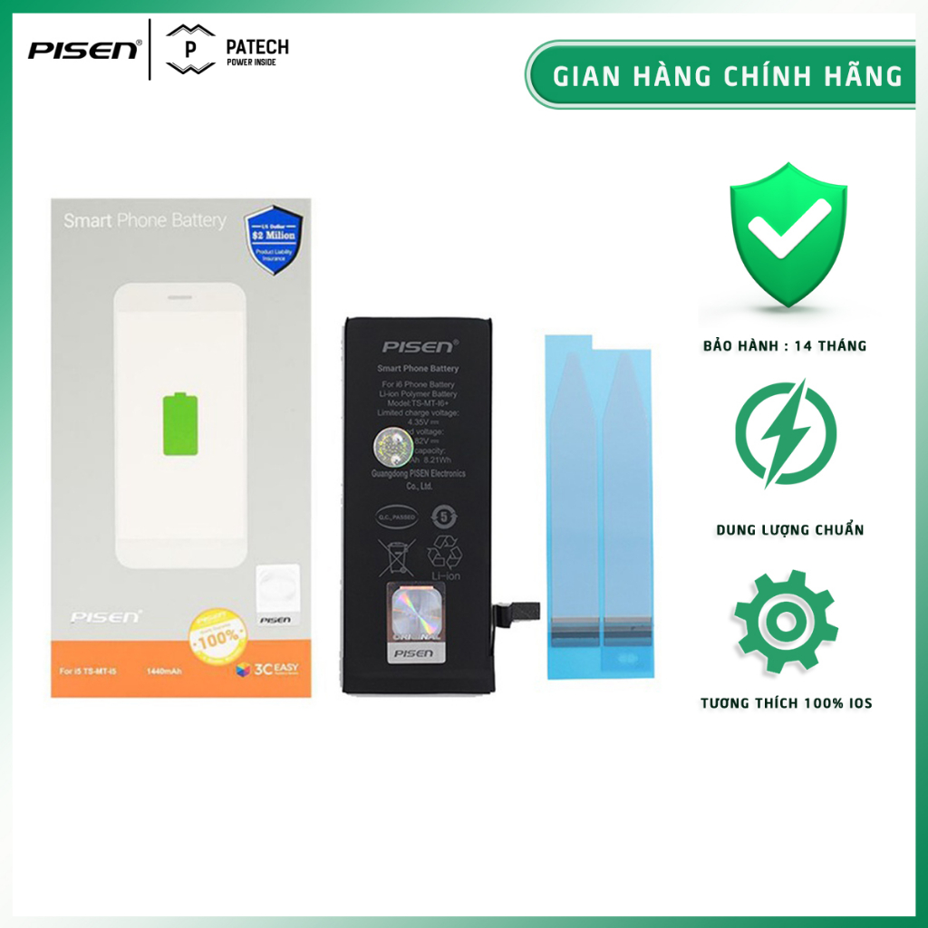 Pin Pisen dung lượng chuẩn cho IP 5s/5c, Bảo hành 12 tháng - Hàng chính hãng