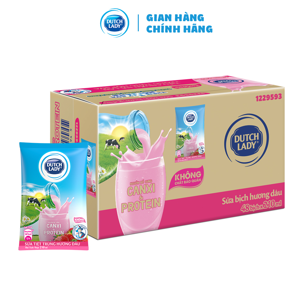 Thùng 48 Bịch Sữa Tiệt Trùng Dutch Lady Cô Gái Hà Lan Dâu (48X210ml)