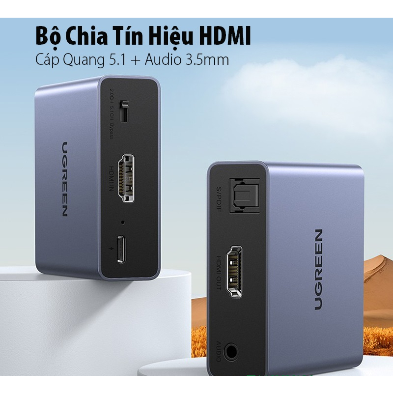 Bộ Chia HDMI ra HDMI kèm Audio 3.5mm / Optical Chính Hãng UGREEN 60649 Cao Cấp