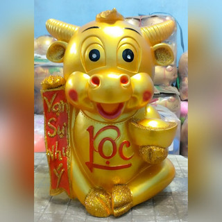 Trâu vàng thần tài tiết kiệm tiền và nhẫn vàng, trâu khổng lồ cao 35cm