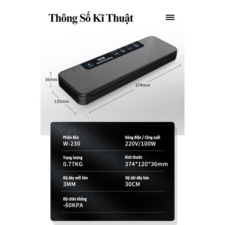 Máy Hút Chân Không W230 Mini, Ép Chân Không Thực Phẩm Gia Đình Khô Ướt, Hàn Miệng Túi Độc Lập, Kiểm Soát Lực Hút