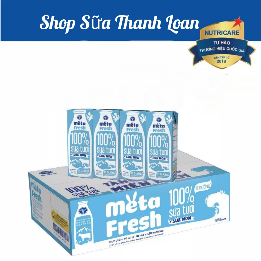 [HSD T6-2024] Thùng 48 Hộp Sữa Tươi Nutricare Meta Fresh Ít Đường 180ml.