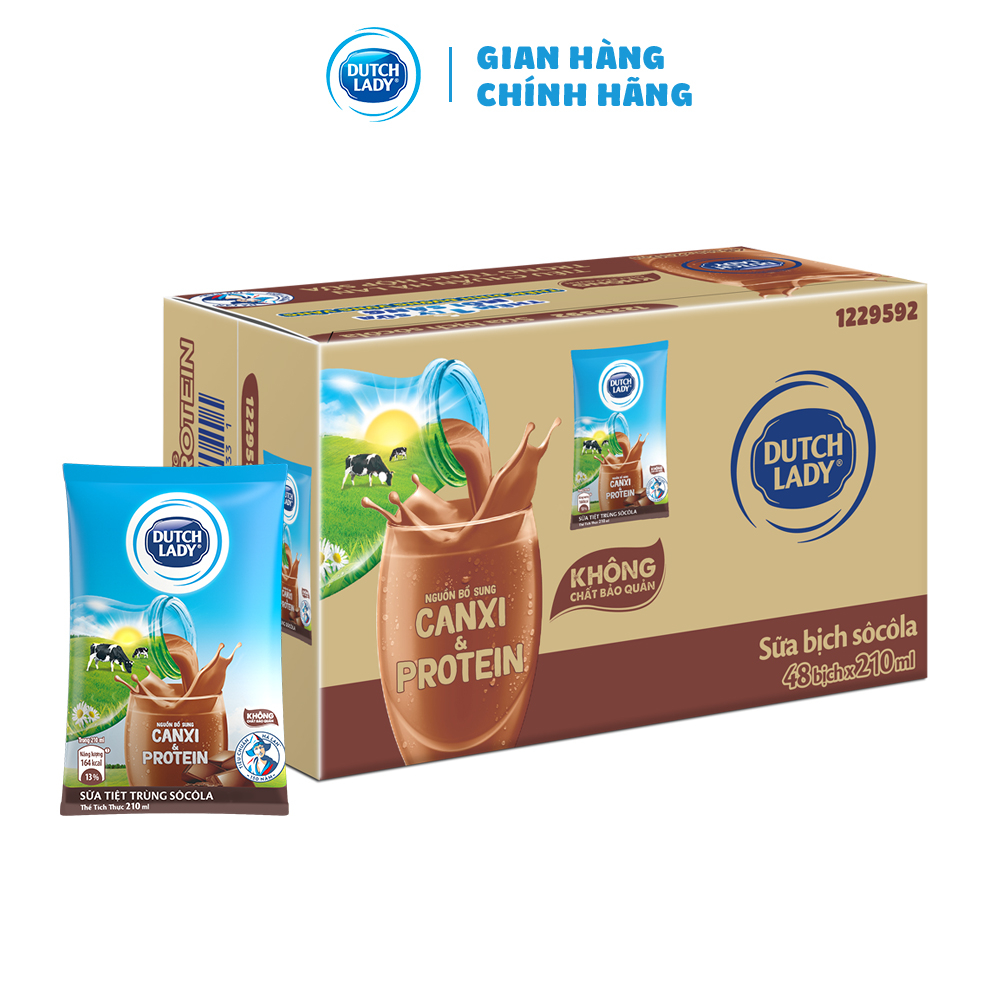 Thùng 48 Bịch Sữa Tiệt Trùng Dutch Lady Cô Gái Hà Lan Socola (48X210ml)