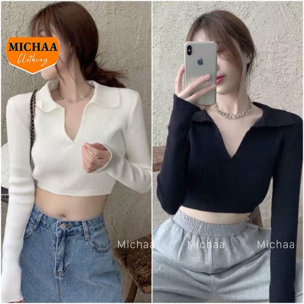 Áo Croptop Cổ Tim Nơ Lưng Thun Gân Nữ Tay Dài Kiểu Ôm Body Sexy Đẹp 2 Màu - MICHAA