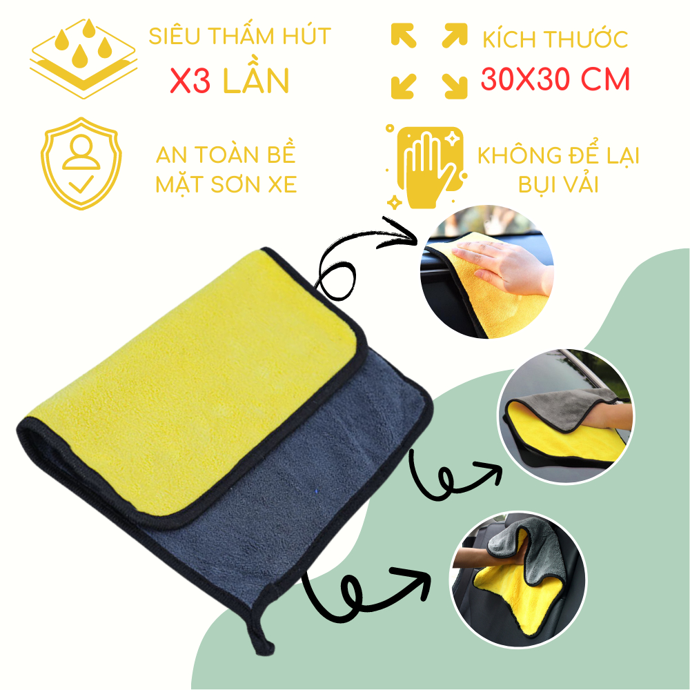 Khăn lau đa năng siêu thấm không sổ lông Microfiber chuyên dùng lau xe ô tô xe máy nhà bếp bàn kính ĐNB
