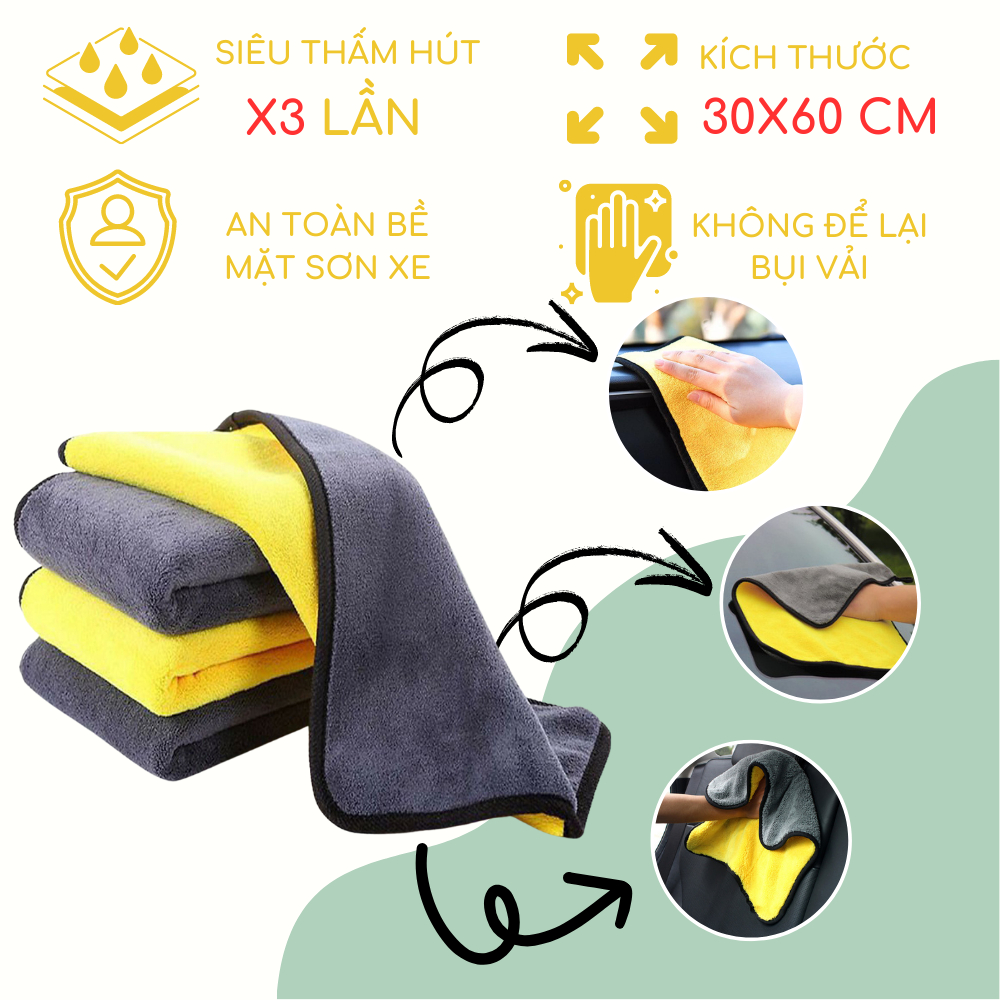 Khăn lau đa năng siêu thấm không sổ lông Microfiber chuyên dùng lau xe ô tô xe máy nhà bếp bàn kính ĐNB