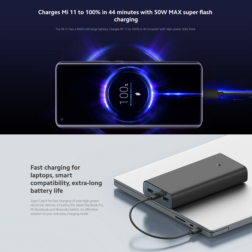Pin Sạc dự phòng Xiaomi 3 50W 20000 mAh - Pin dự phòng Xiaomi gen 3 PB200SZM 20000 mAh