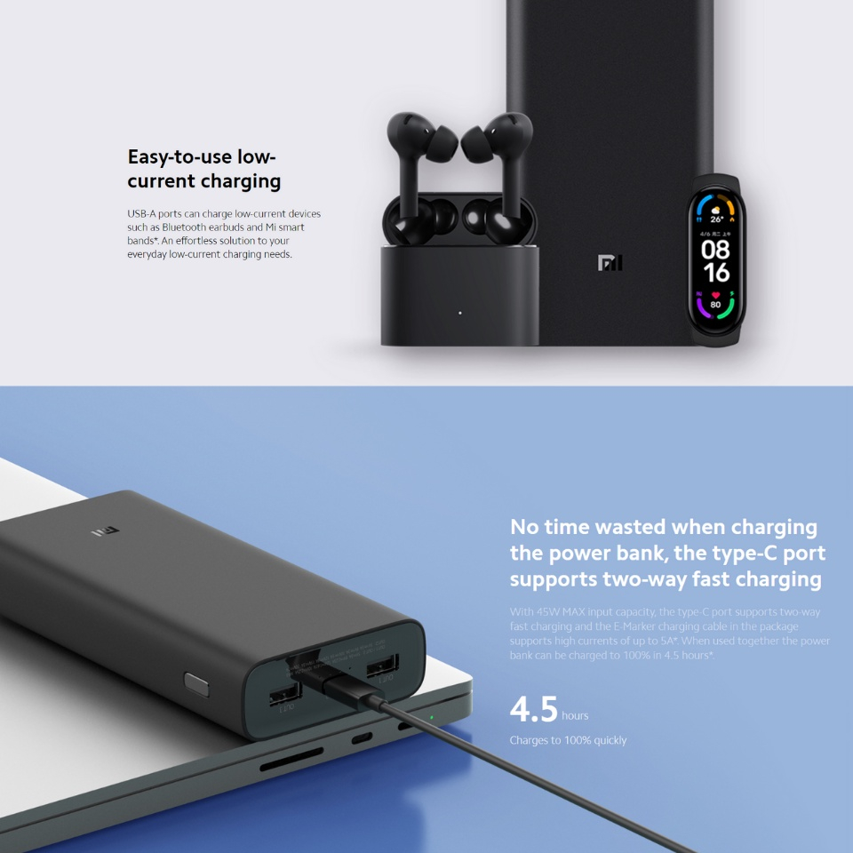 Pin Sạc dự phòng Xiaomi 3 50W 20000 mAh - Pin dự phòng Xiaomi gen 3 PB200SZM 20000 mAh