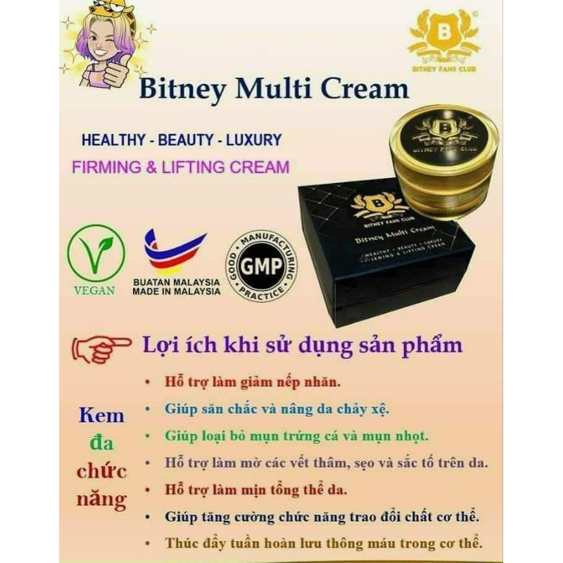 Kem Bitney multi cream giúp chăm sóc da toàn diện và trẻ hóa da.