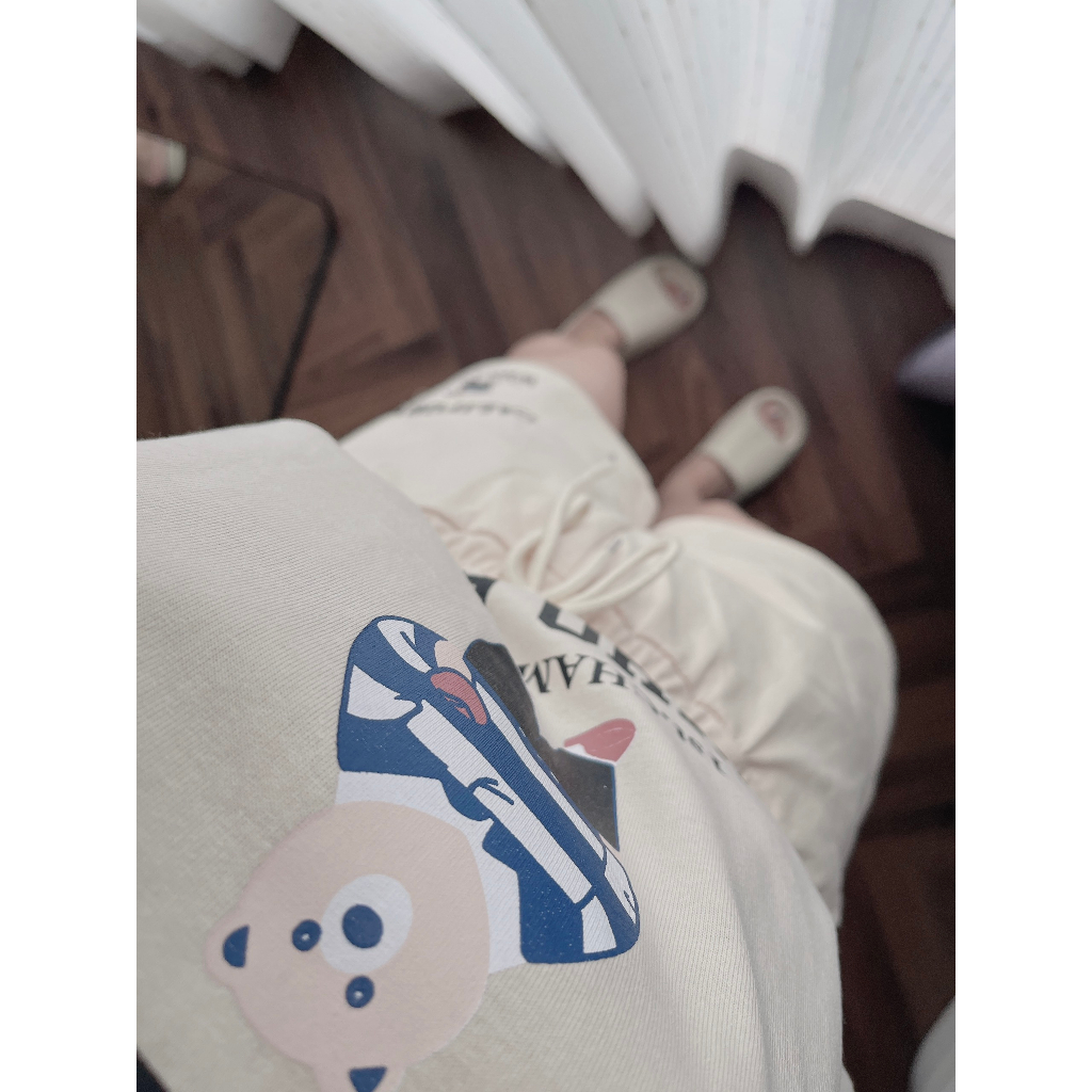 Set Tank top hình gấu 2 lớp chất cotton form từ 40 - 65kg màu be và tím