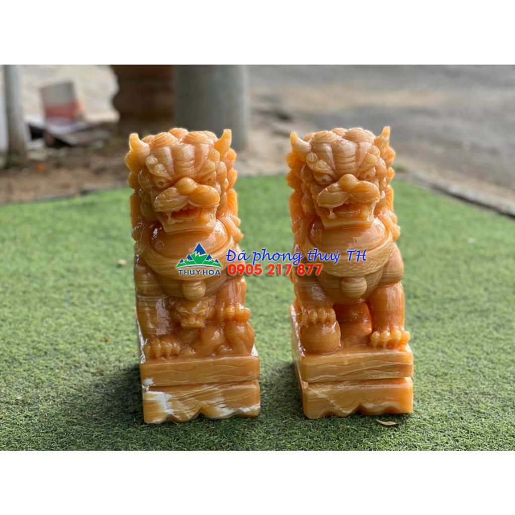 Cặp Kỳ Lân phong thủy đá ngọc hoàng long - Cao 30cm - Đá Phong Thủy TH