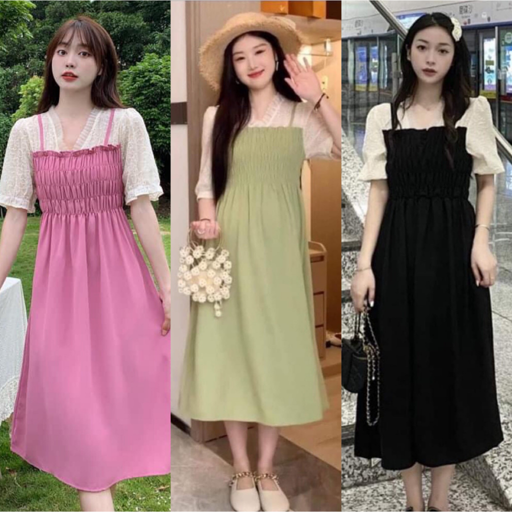 Váy Bầu xinh công sở eo chun co dãn thoải mái, mặc đi làm du lịch đi chơi