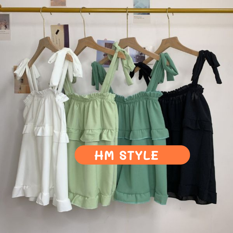 Áo 2 dây HMStyle, áo babydoll cột nơ vai phong cách tiểu thư công chúa chất đũi gân mùa hè nhiều màu - mã SA91