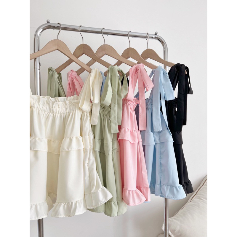 Áo 2 dây HMStyle, áo babydoll cột nơ vai phong cách tiểu thư công chúa chất đũi gân mùa hè nhiều màu - mã SA91