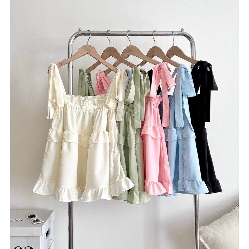 Áo 2 dây HMStyle, áo babydoll cột nơ vai phong cách tiểu thư công chúa chất đũi gân mùa hè nhiều màu - mã SA91