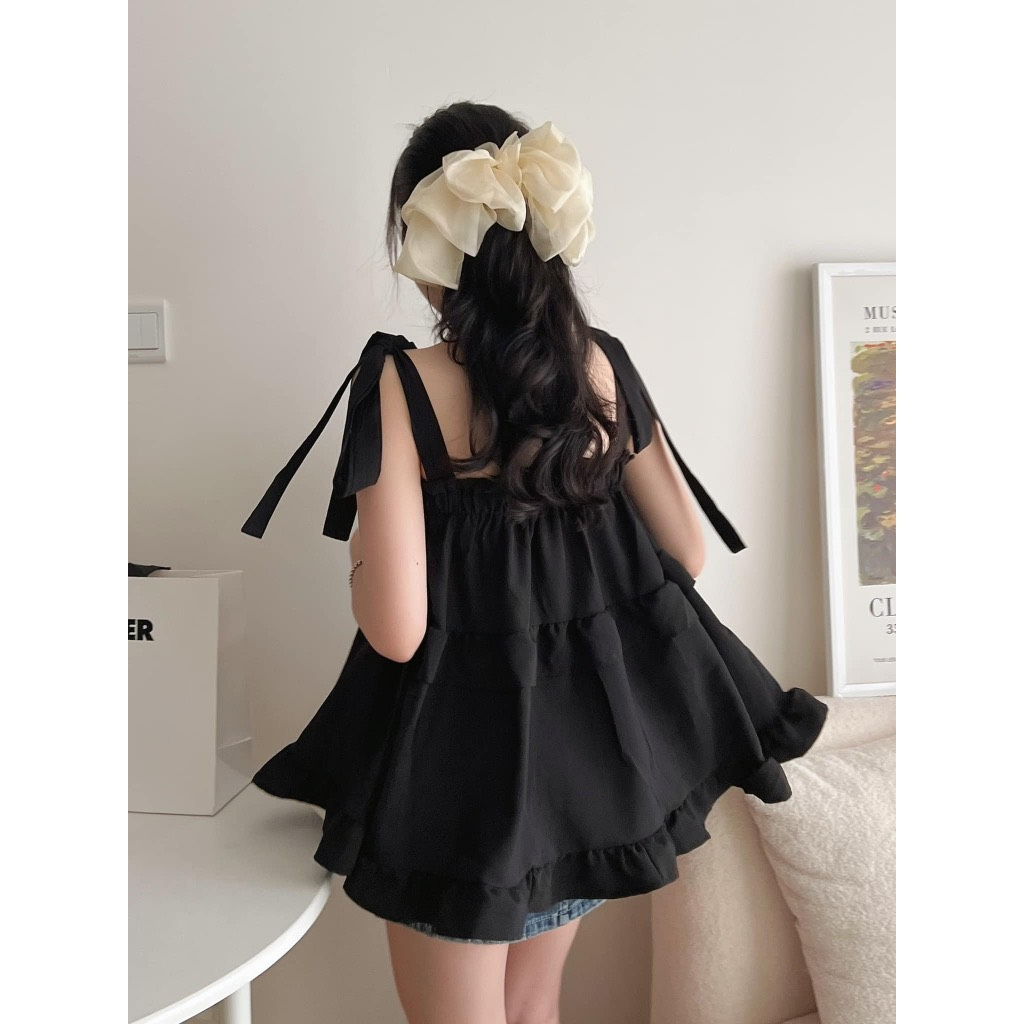 Áo 2 dây HMStyle, áo babydoll cột nơ vai phong cách tiểu thư công chúa chất đũi gân mùa hè nhiều màu - mã SA91