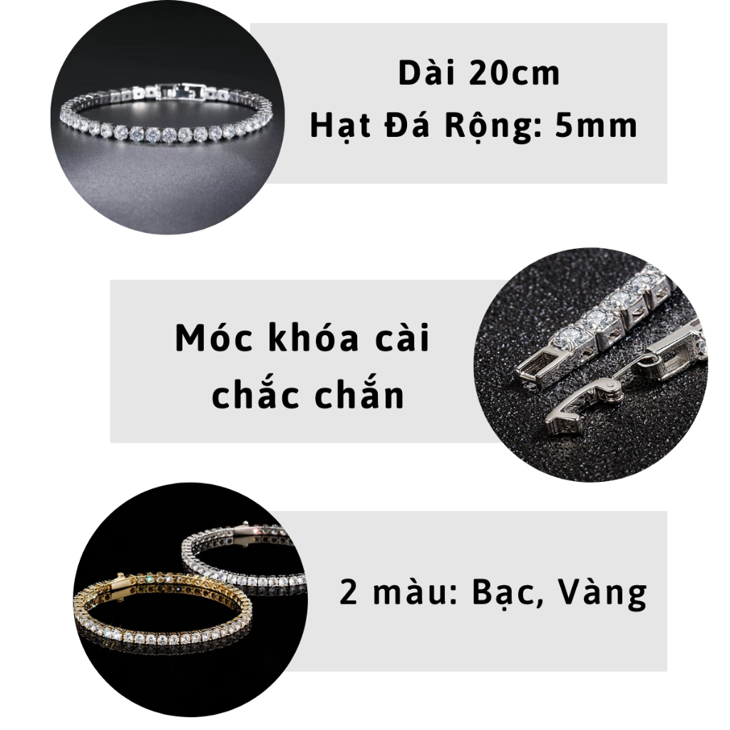 Vòng Tay Đính Đá Lấp Lánh Nam Nữ Unisex Thời Trang KuuClothes Khóa Gài Màu Vàng Bạc Titan Không Gỉ - Vòng Tay Đính Đá