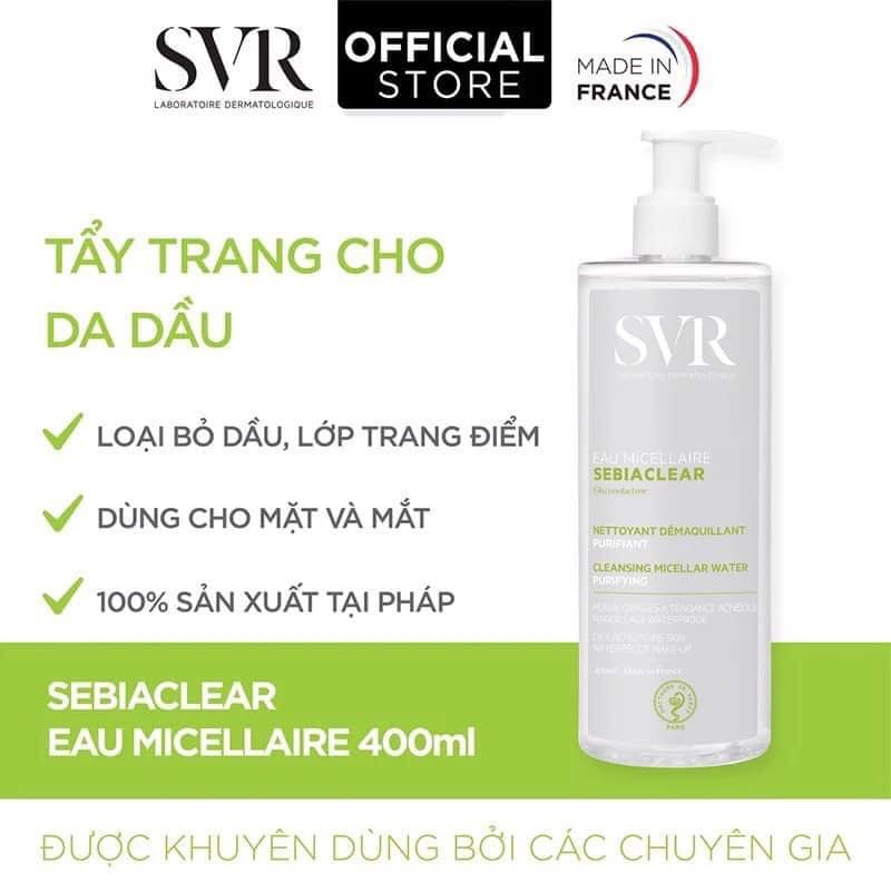 Nước Tẩy Trang SVR Sebiaclear Eau Micellaire Cho Da Dầu Mụn, Nhạy Cảm 400ml